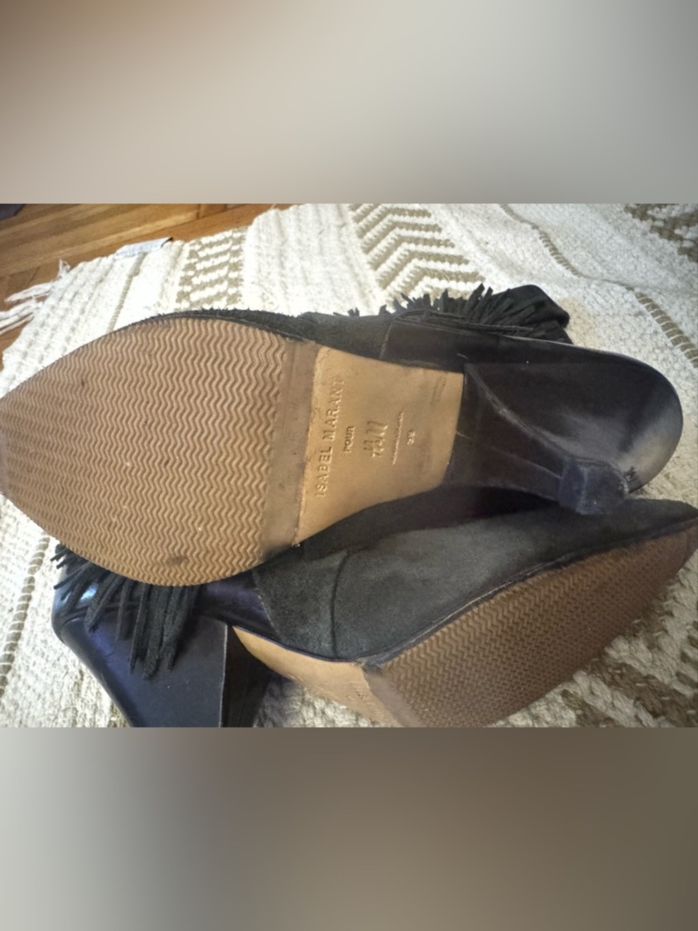 Isabel Marant pour H&M Black Leather & Suede Fringe Heels - Picture 10 of 13